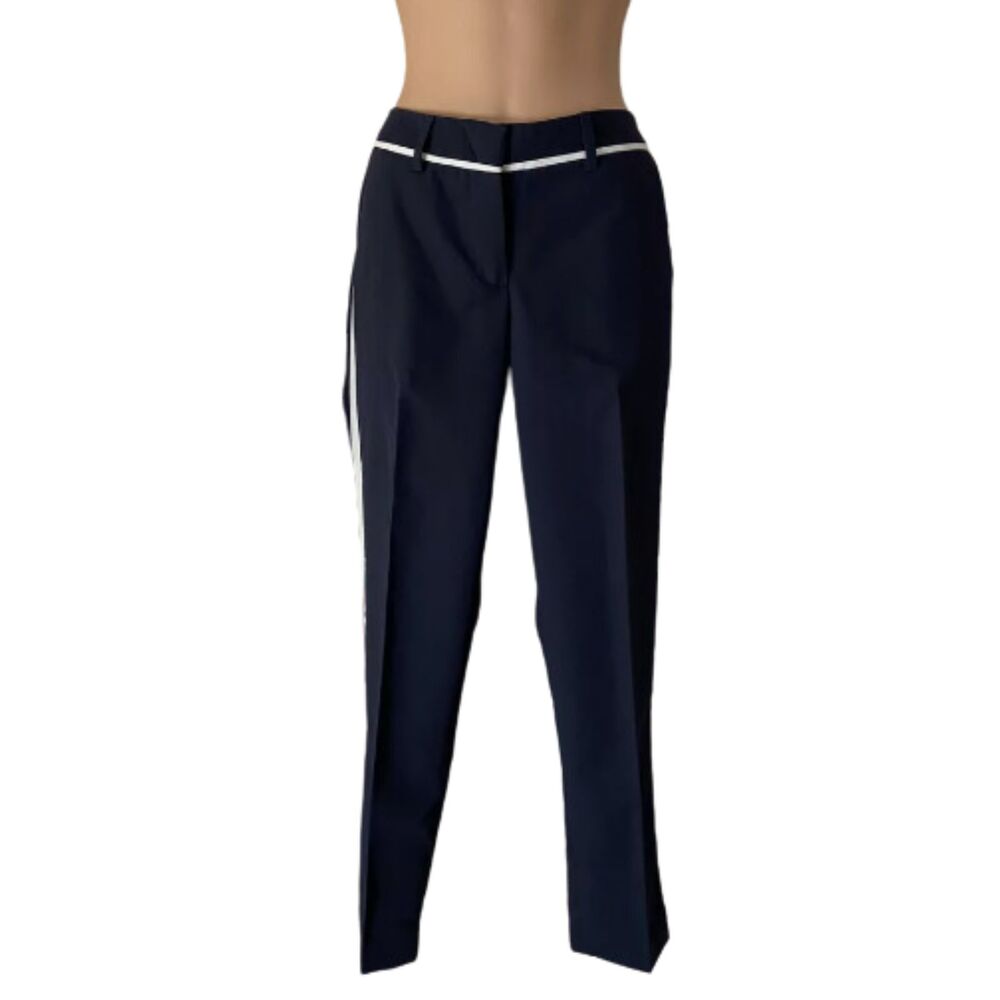 Willi Smith Black & White Striped Straight Pants Belted Waist Women's Size 2